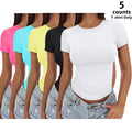 Women's Stretchy Soft Slim-Fit Short-Sleeve Y2K Cute Solid Plain Basic Crop Top - Breathable Crew Neck Polyester All Seasons Casual Tee (T-Shirt Only) #SummerVibes CC-Peach, Tops for Women