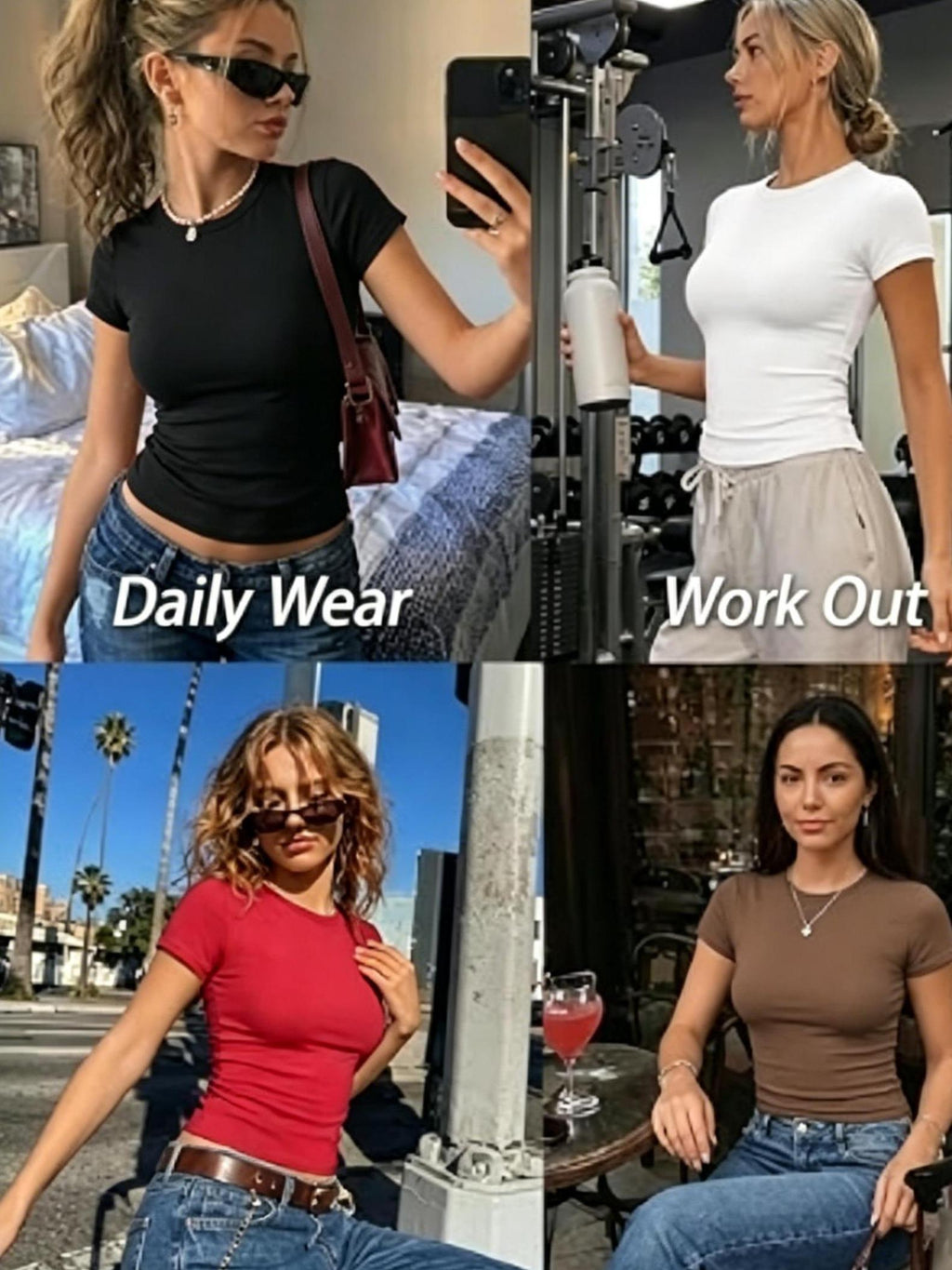 Women's Stretchy Soft Slim-Fit Short-Sleeve Y2K Cute Solid Plain Basic Crop Top - Breathable Crew Neck Polyester All Seasons Casual Tee (T-Shirt Only) #SummerVibes CC-Peach, Tops for Women