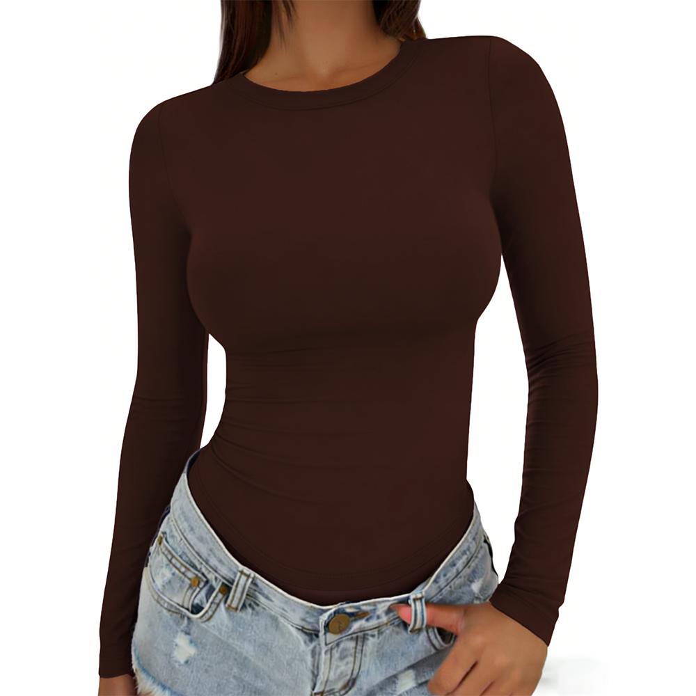 Women's Long-Sleeve Slim Round-Neck Crop Undershirt - Soft Fabric, Flattering Fit, Casual Streetwear Clothing, Basic Women's Fashion Tops