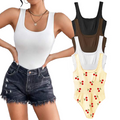 Women's 4 Piece Bodysuits Sexy Ribbed Sleeveless Square Neck Tank Tops Leotard 2025 Trendy Outfits