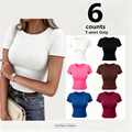 Women's Basic Slim-Fitting Ribbed Texture Short-Sleeve T-Shirt, Stretchy Polyester Blend Casual Women's Top, T-Shirts for Women
