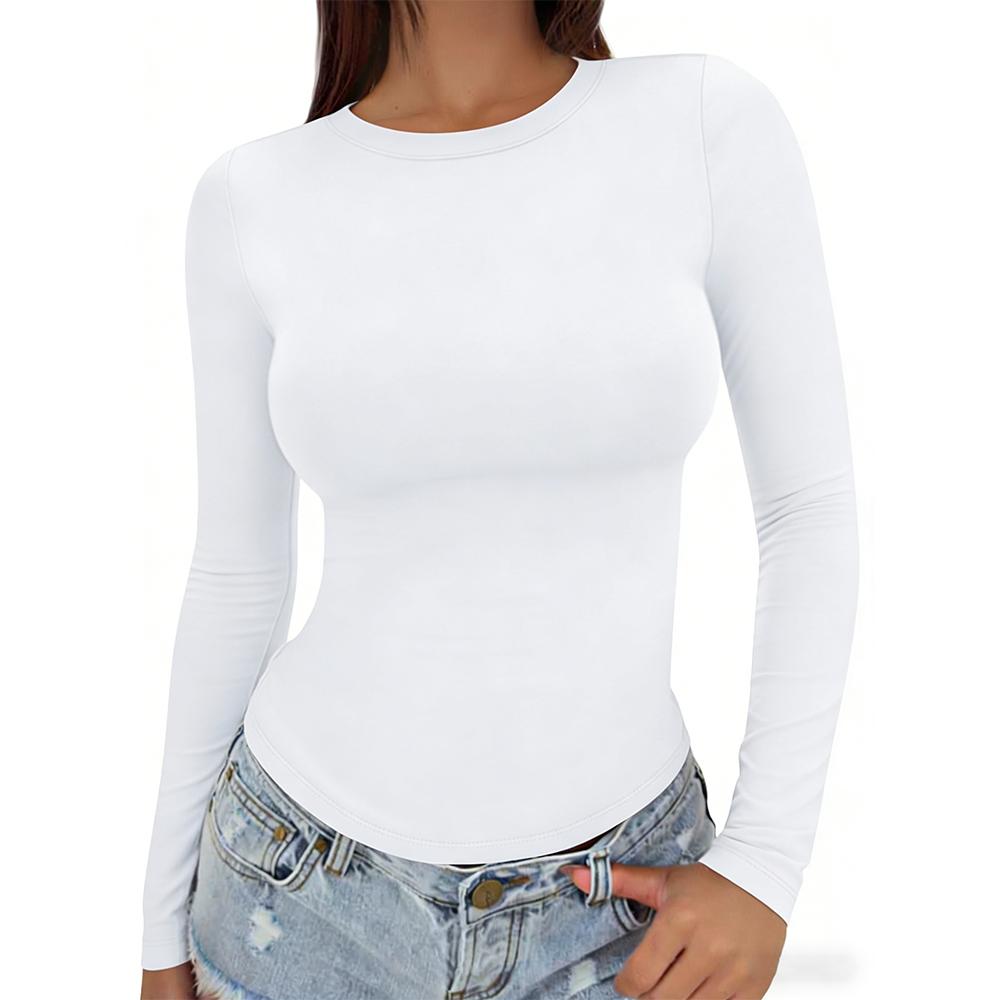 Women's Long-Sleeve Slim Round-Neck Crop Undershirt - Soft Fabric, Flattering Fit, Casual Streetwear Clothing, Basic Women's Fashion Tops