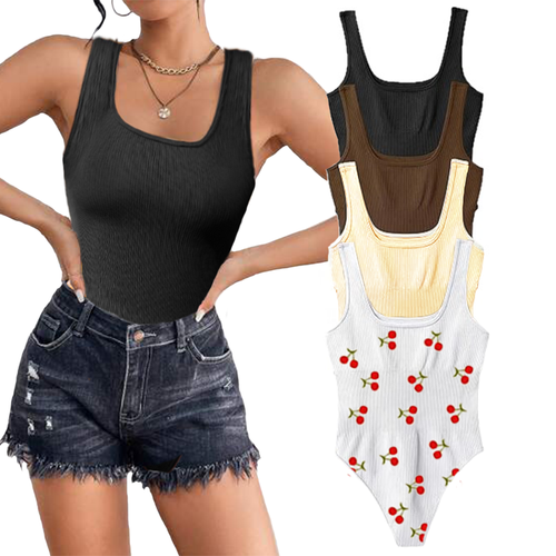 Women's 4 Piece Bodysuits Sexy Ribbed Sleeveless Square Neck Tank Tops Leotard 2025 Trendy Outfits