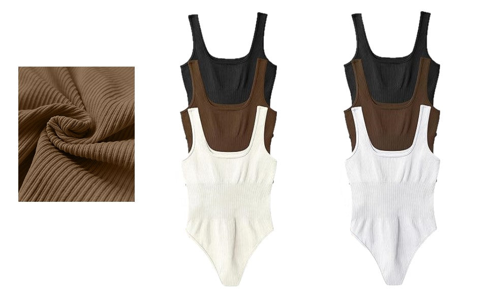 Women's 3 Piece Bodysuits Sexy Ribbed Sleeveless Square Neck Tank Tops Leotard 2025 Trendy Outfits