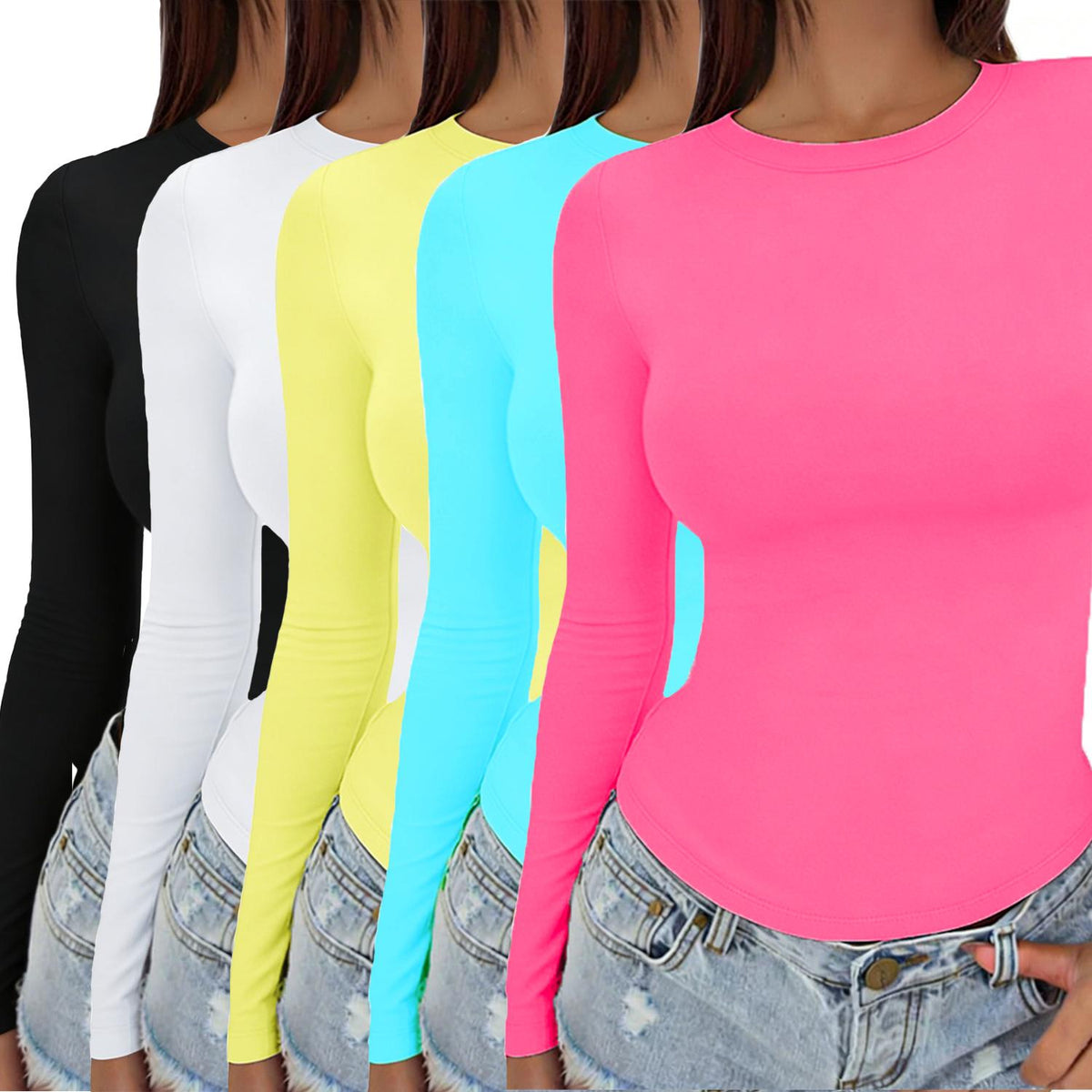 Women's Long-Sleeve Slim Round-Neck Crop Undershirt - Soft Fabric, Flattering Fit, Casual Streetwear Clothing, Basic Women's Fashion Tops