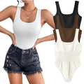 Women's 3 Piece Bodysuits Sexy Ribbed Sleeveless Square Neck Tank Tops Leotard 2025 Trendy Outfits