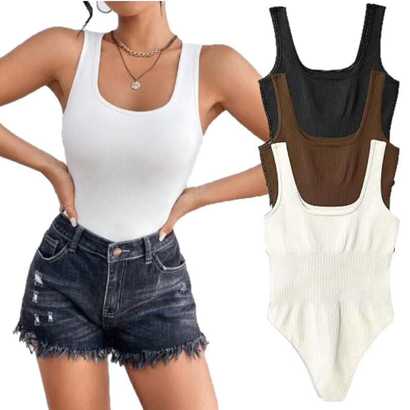 Women's 3 Piece Bodysuits Sexy Ribbed Sleeveless Square Neck Tank Tops Leotard 2025 Trendy Outfits