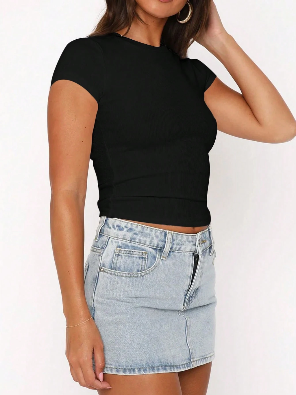 Womens Undershirt Short Sleeve Slim Fit Summer T Shirts Solid Color Round Neck Short  Casual Tee