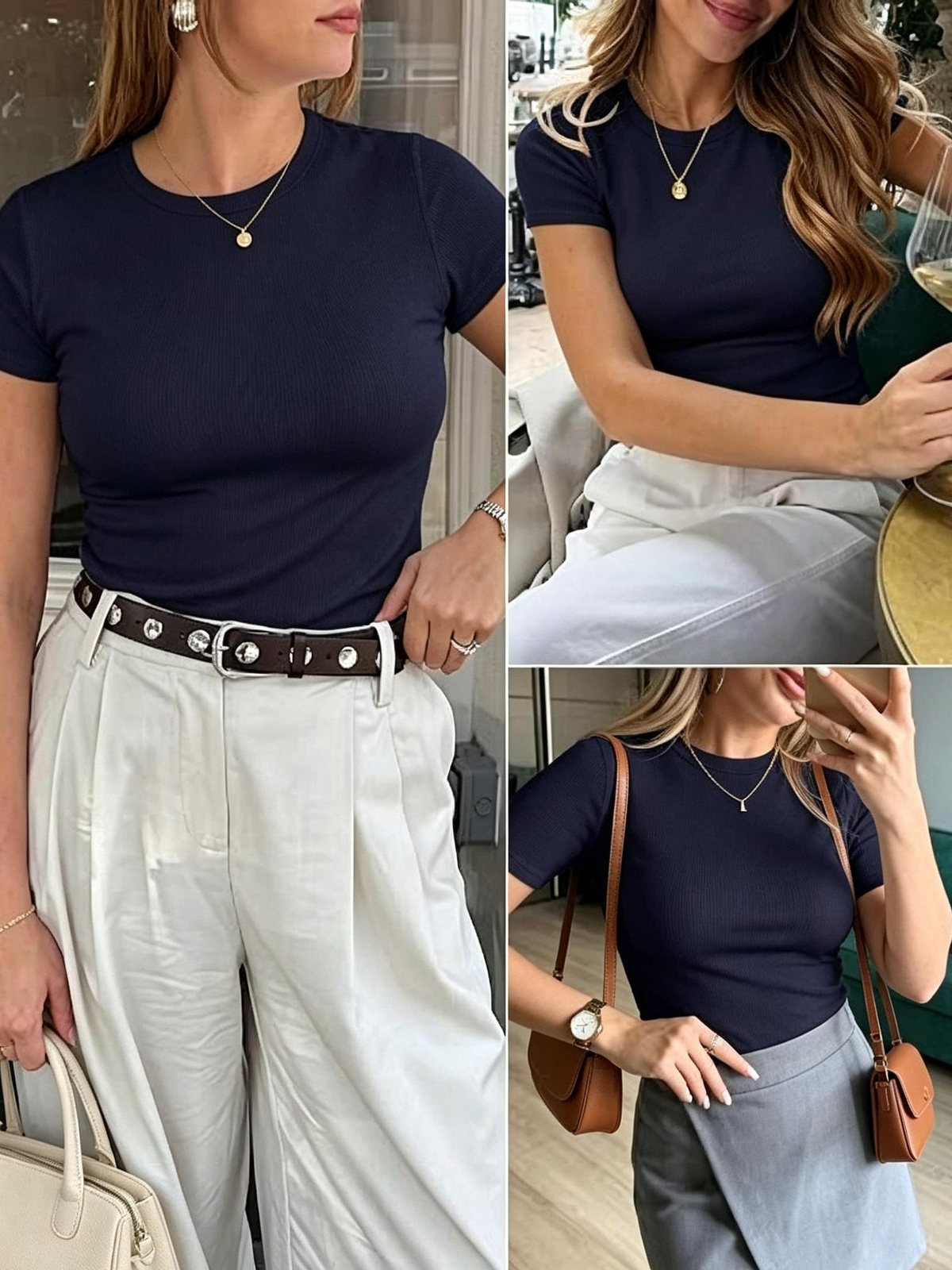 Women's Basic Slim-Fitting Ribbed Texture Short-Sleeve T-Shirt, Stretchy Polyester Blend Casual Women's Top, T-Shirts for Women